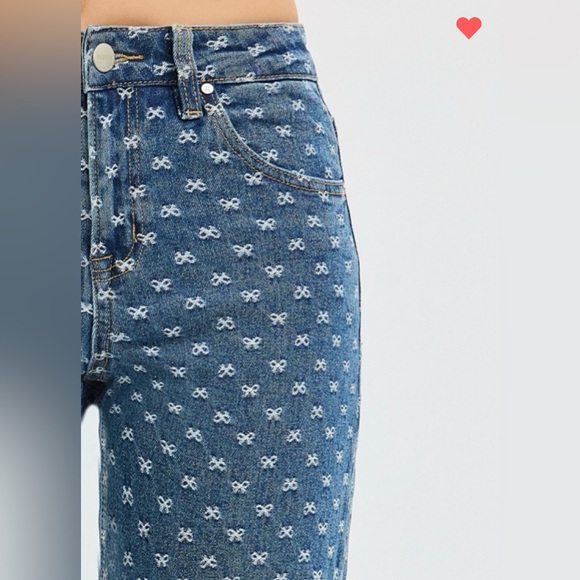 949. Ribbonette, wide leg bow embroidered jeans, various sizes - Picture 5 of 5